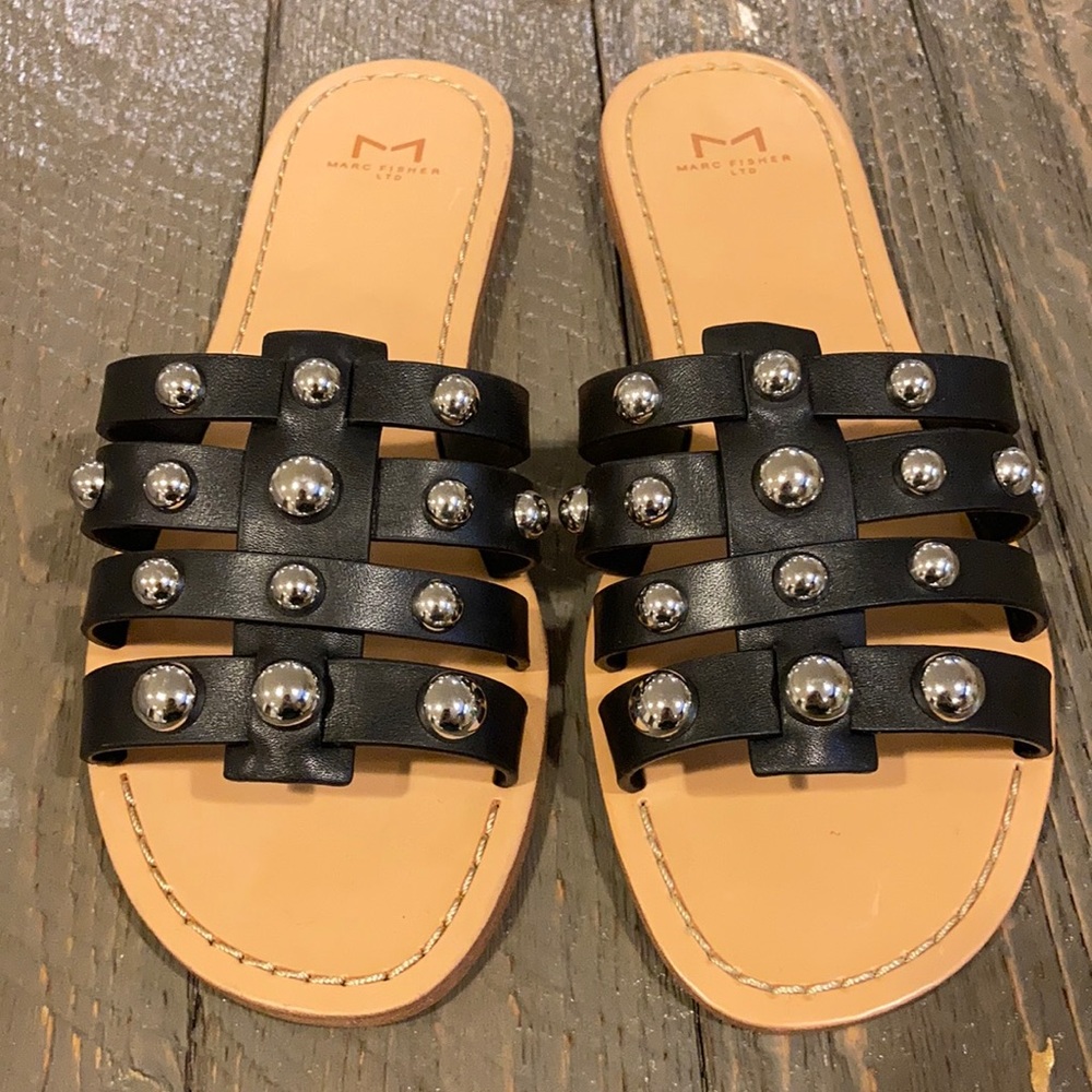 Marc Fisher LTD black leather slides